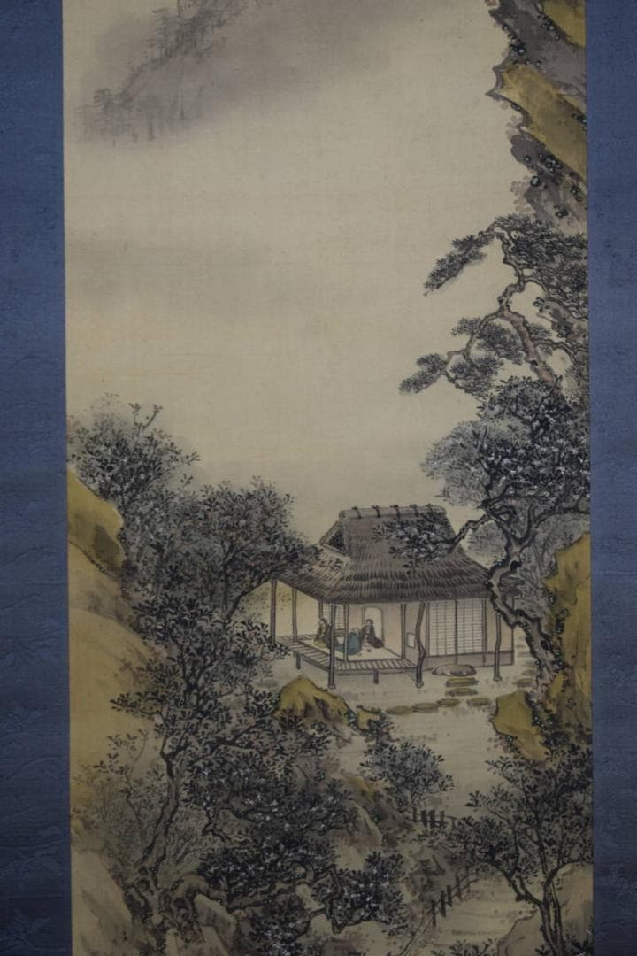 真作/宮武南岳/桂月庵/淡彩山水/双幅/絹表装/布袋屋掛軸HE-610