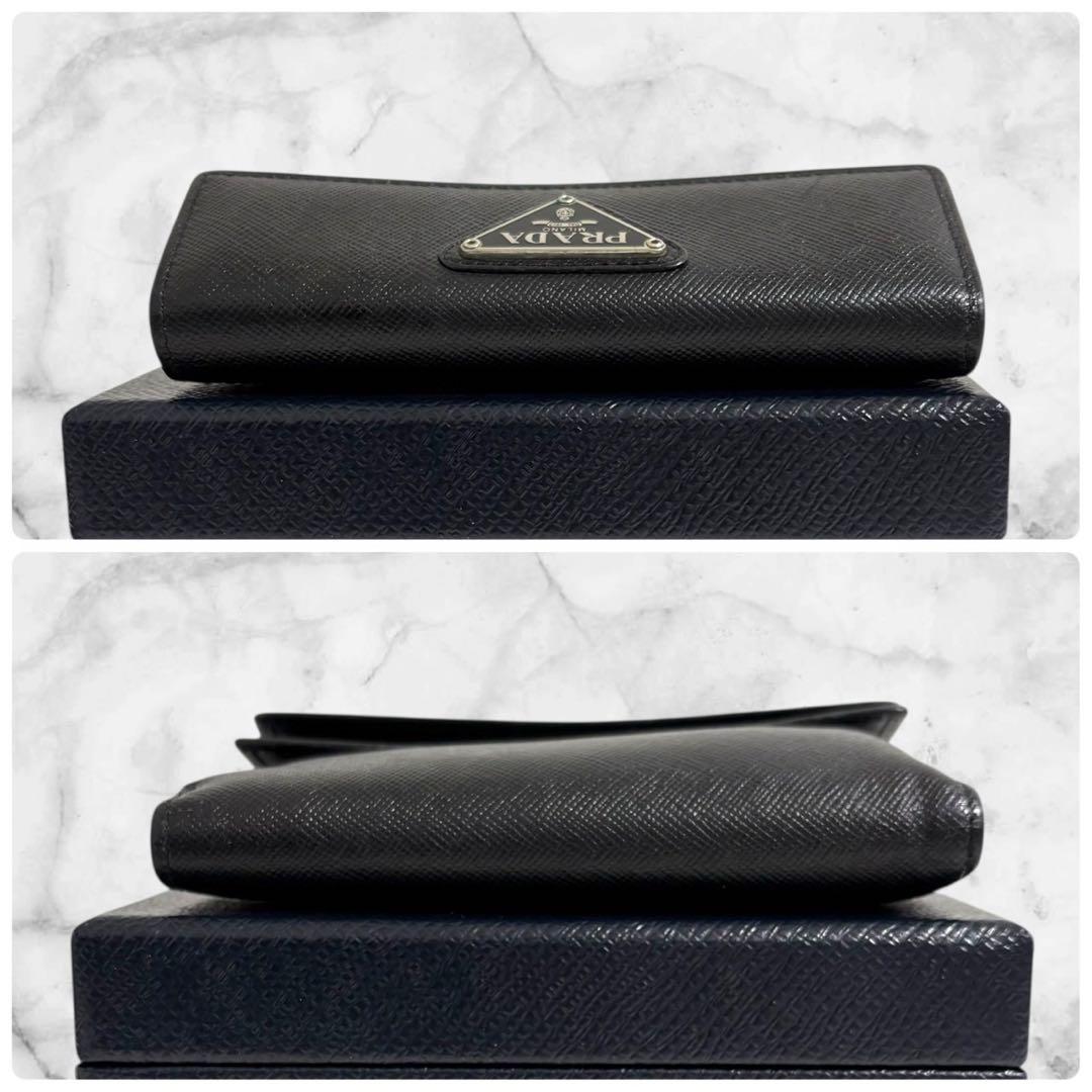 極美品✨ PRADA プラダ 三つ折り財布 サフィアーノ ブラック 三角ロゴ