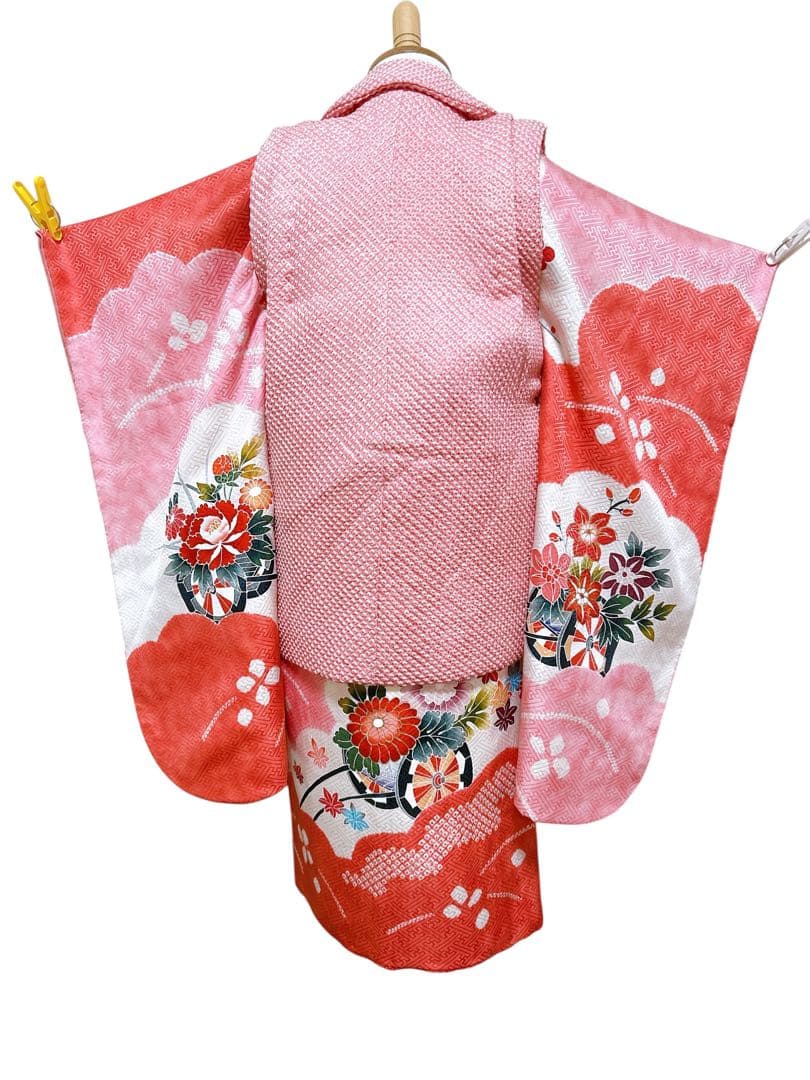 ピンク総絞り被布♡七五三　3歳　女の子　フルセット　一式　ピンク系　正絹