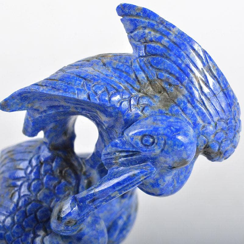 中国 玉石青晶石彫刻 双鶴刻 置物 唐木台付 V R4354