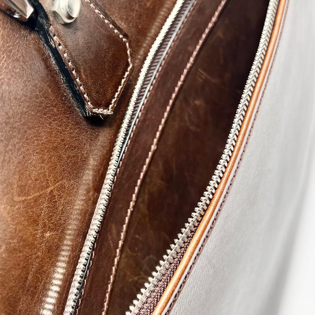 万双　双鞣和地　ダブルブリーフケース　ダークブラウン