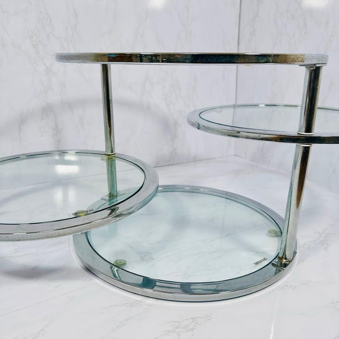 ミッドセンチュリー 丸型 ラウンドテーブル ヴィンテージ 強化ガラス 4