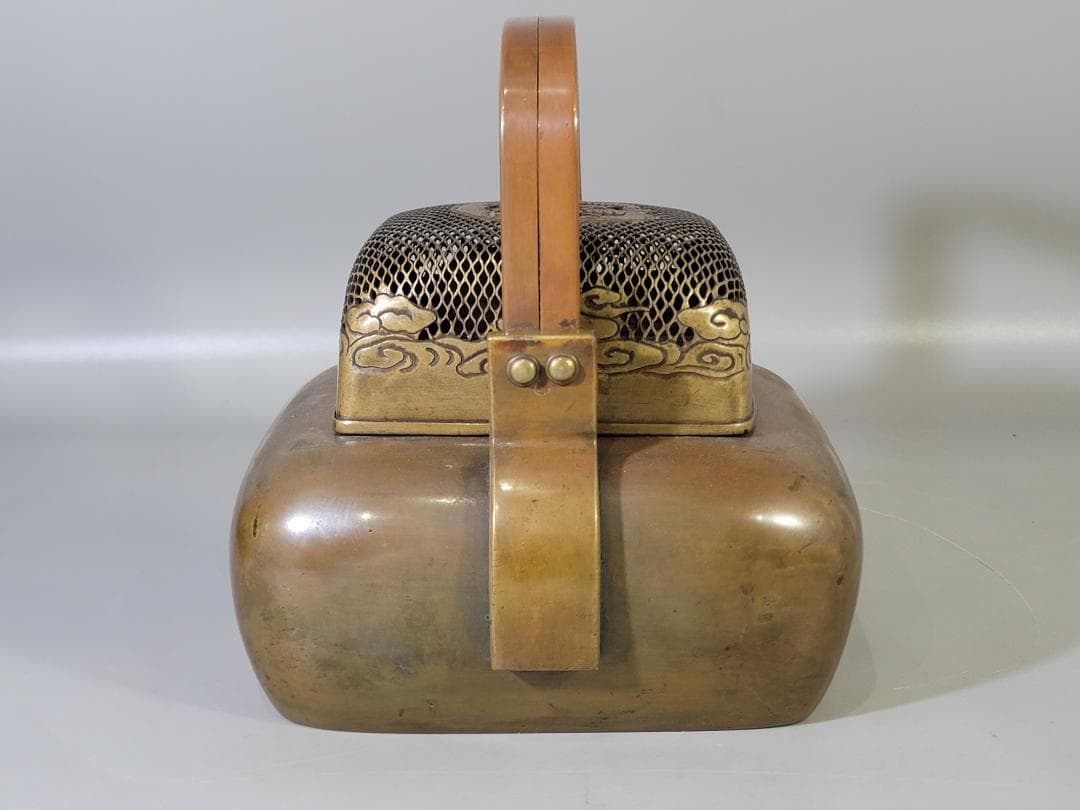 古銅 龍透かし火屋 手炙 香炉 時代物 DT624