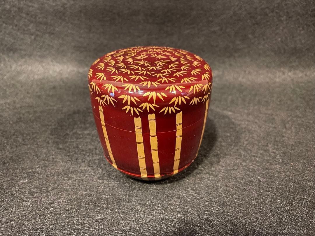 筑紫筑良作　山中塗　竹型竹林　大棗 茶道具