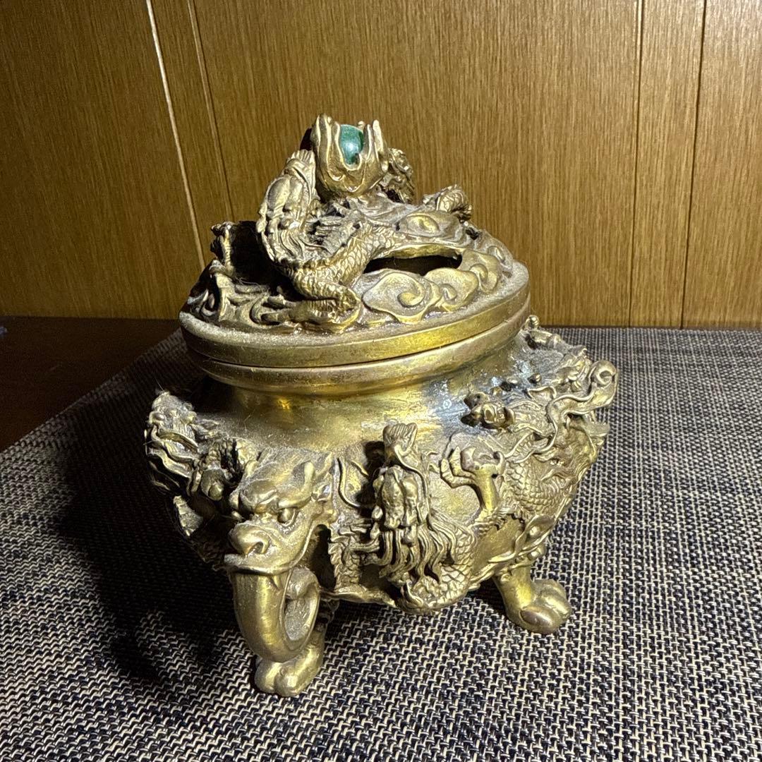九龍香炉 風水 金属製 アンティーク 骨董品 香炉 双耳三足鼎瑞獣