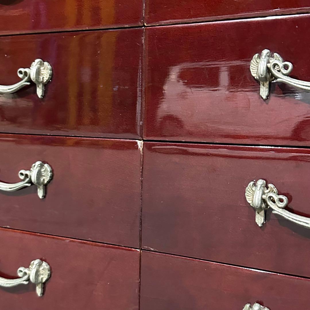 輸入家具꧂アンティーク調 7段チェスト ワインレッド 猫脚 クラシック収納