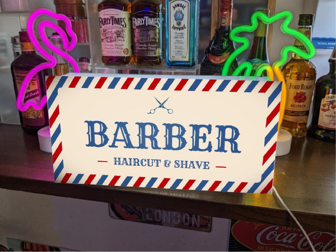 オーダー無料】バーバー 理容室 ヘアーサロン 看板 置物 雑貨 ライトBOX