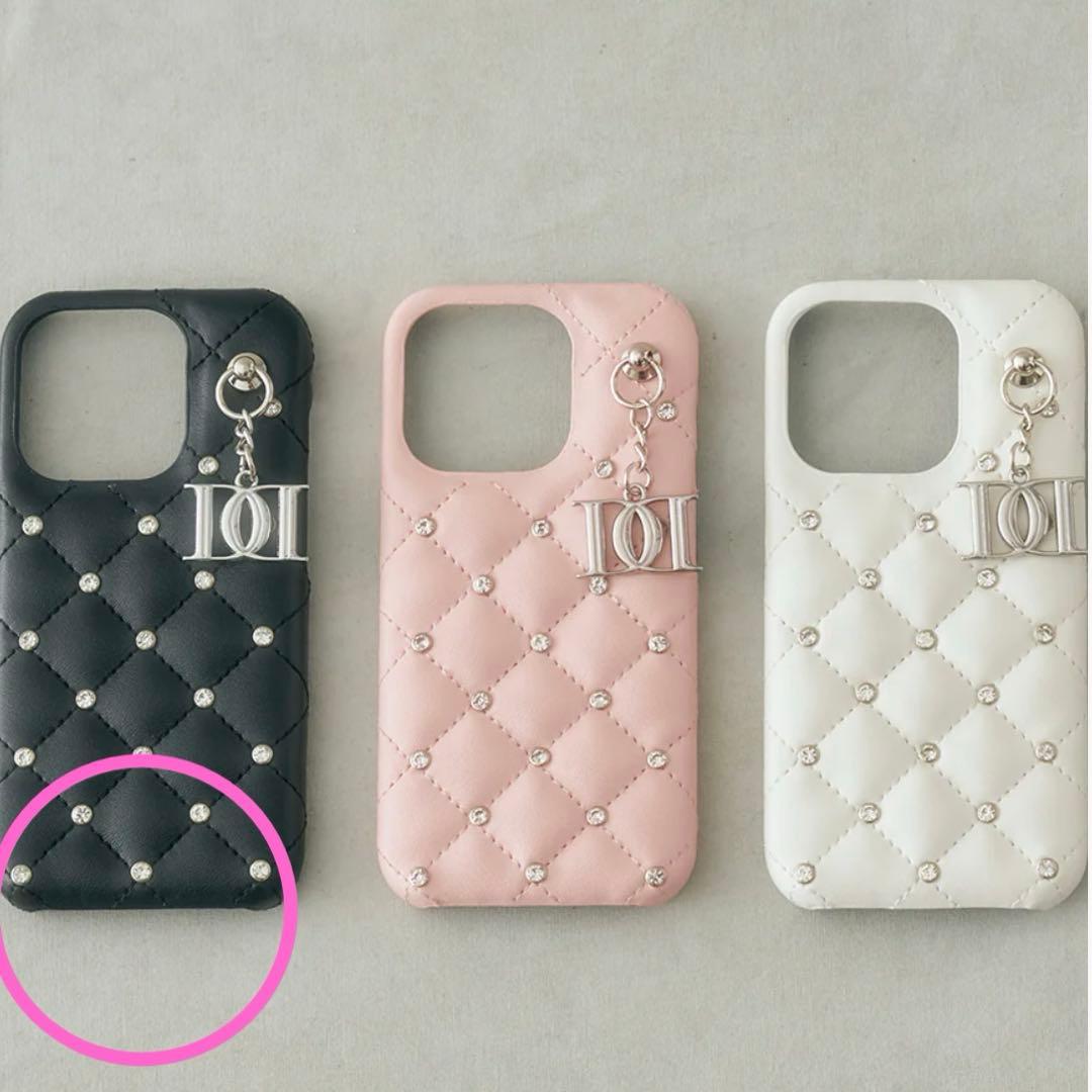 Darich キルティングビジューDDチャームiPhoneケース 15Pro 黒