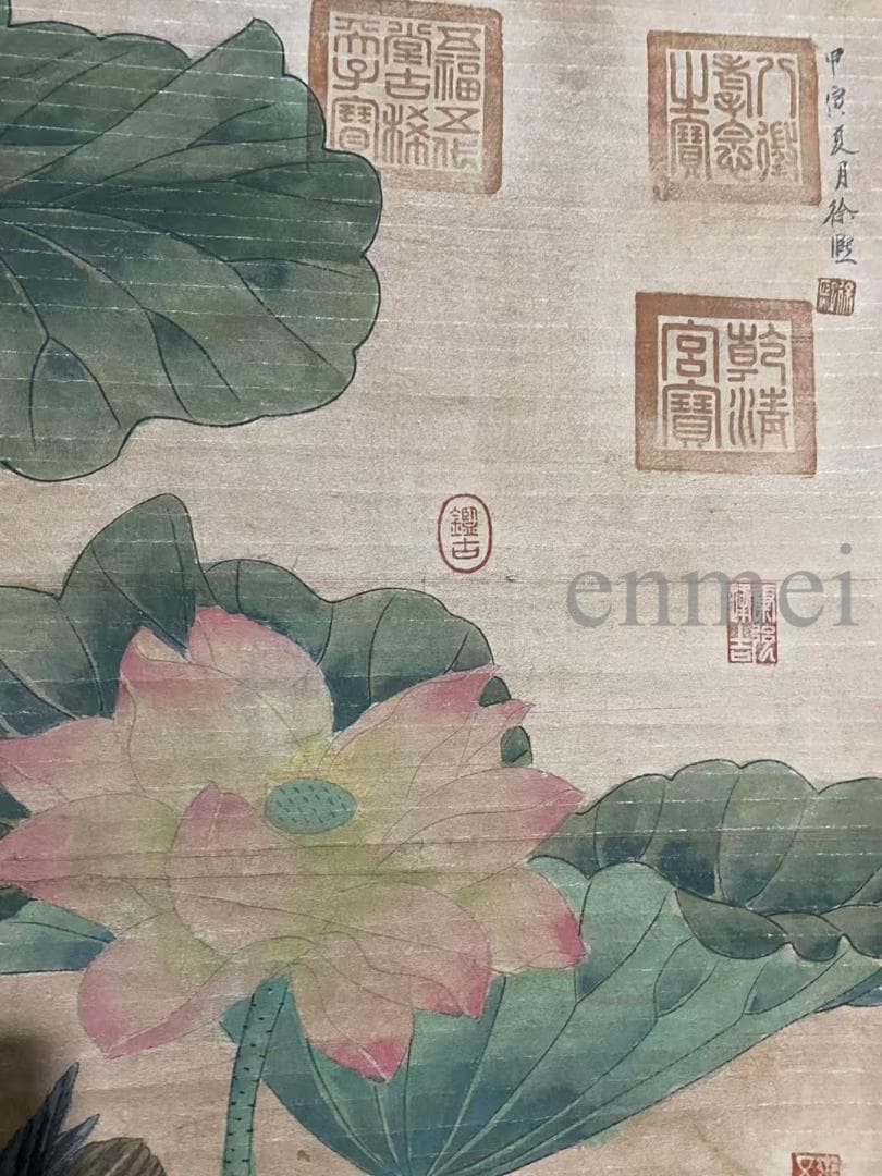 中国古美術・旧藏・五代風・徐熙款・花鳥図・手描き中堂画・掛軸・