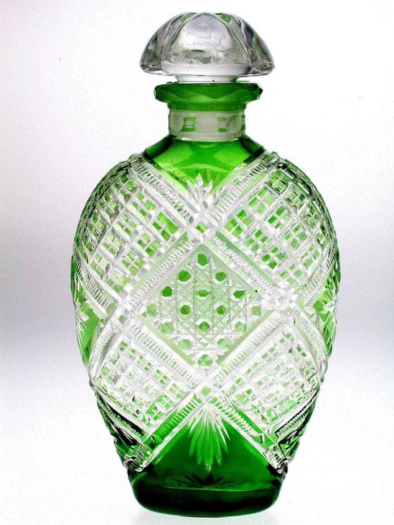 超稀有】1880-年製 アンティーク オールドバカラ・碧硝子切子装飾ボトル