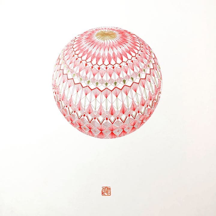 赤絵細描風アート「鞠」イラスト原画