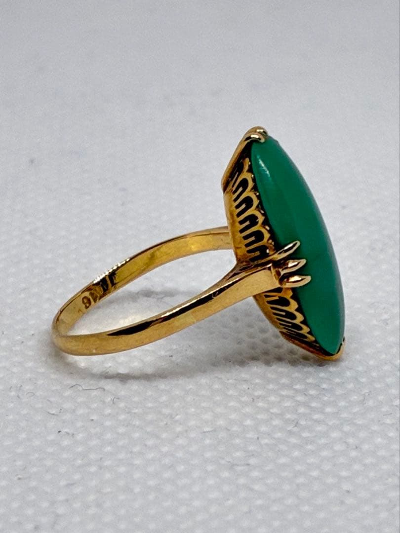 18金　グリーンストーン オーバルリング