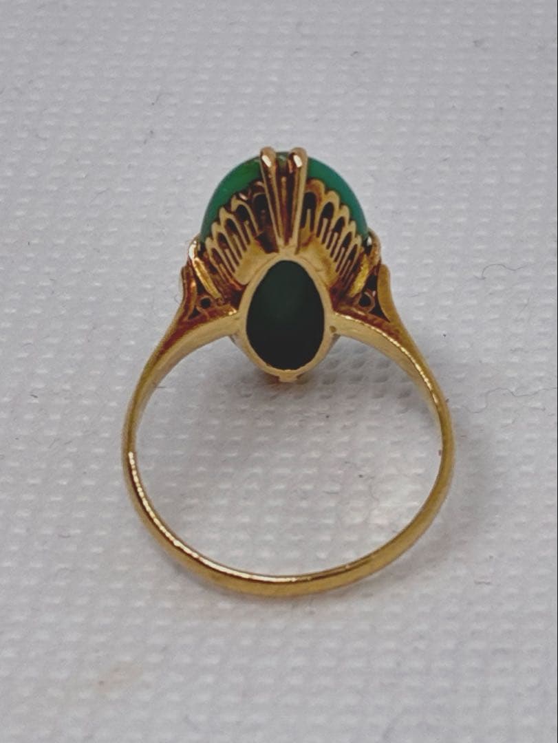 18金　グリーンストーン オーバルリング