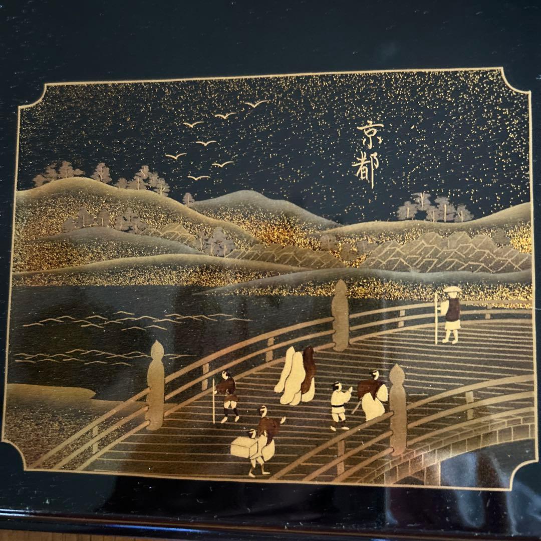 輪島塗り金箔風景画 東海道天心　金まきえ　漆器 約41cm x 31cm美品