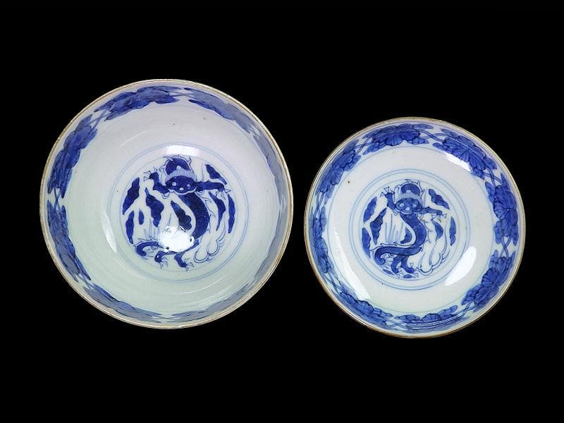 古伊万里　色絵　花繋ぎの図　蓋茶碗　江戸期　CZu