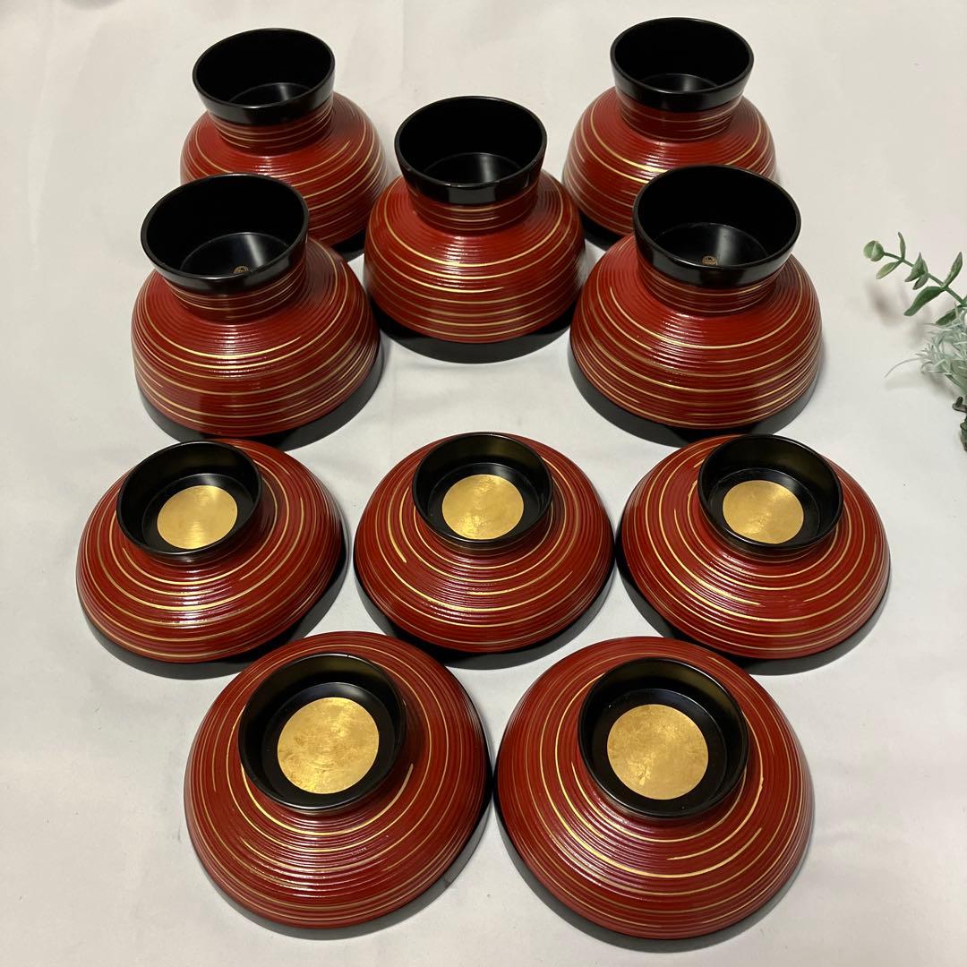 象彦　蓋つき汁椀　5客　吸物椀　木製漆器 金箔　千筋金彩　高級うるし塗り