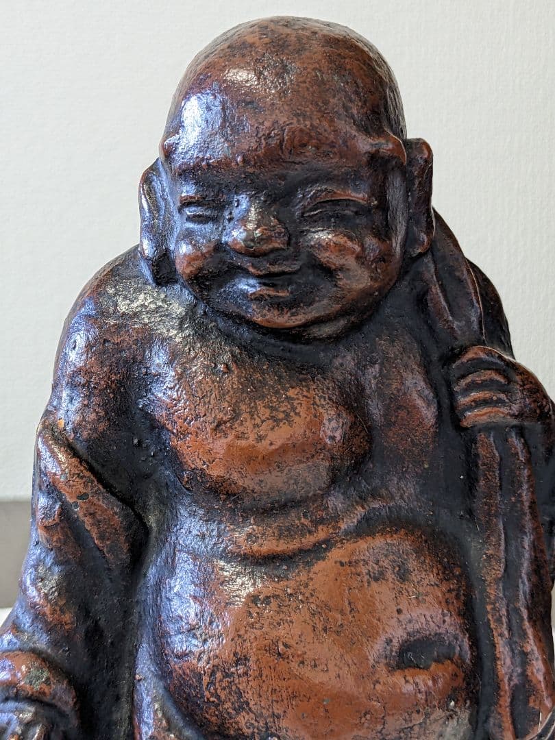 ♢時代物 置物飾り 江戸時代頃 唐子に布袋像？鉄製？備前焼置物 七福神