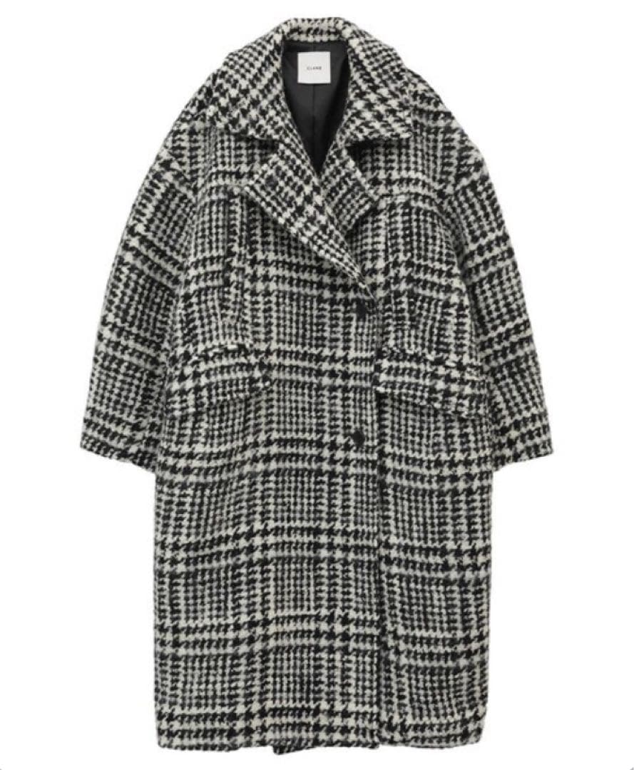 千鳥柄 コクーン シャギー】クラネ オーバーコート ツイード ロング