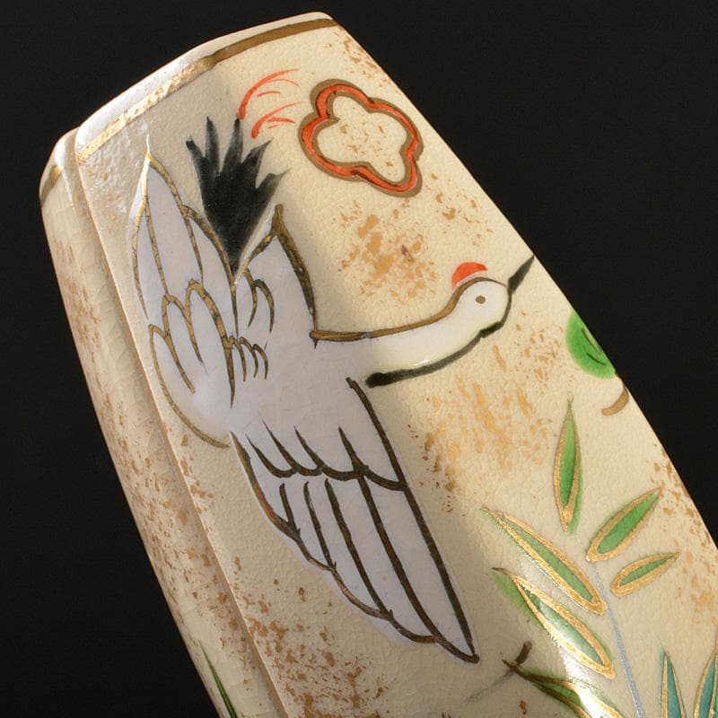 茶道具 京焼 岩倉窯 色絵鶴亀文 ぶりぶり香合 共箱 C 5754