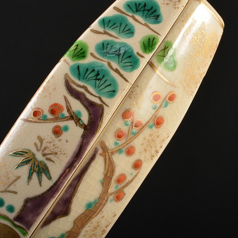 茶道具 京焼 岩倉窯 色絵鶴亀文 ぶりぶり香合 共箱 C 5754