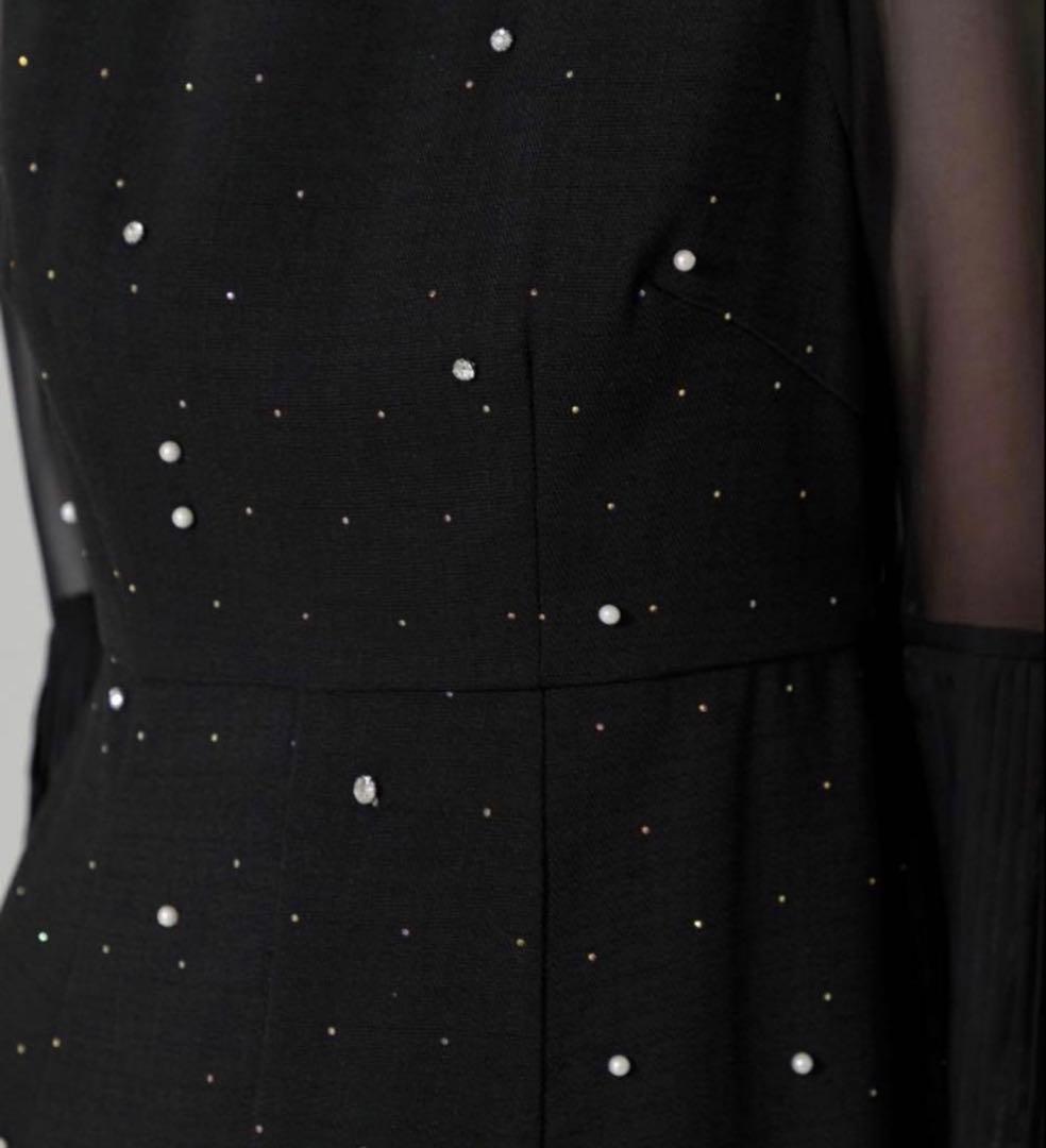 【美品】LEJAパールビジュープリーツフレアスリーブマーメイドワンピースドレス