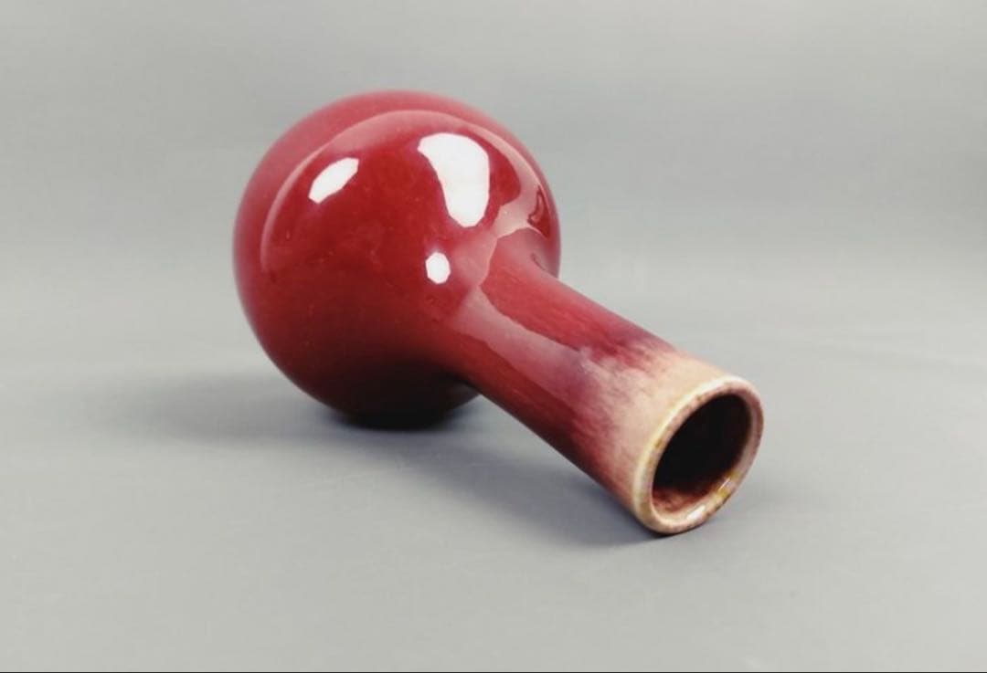 中国古美術品 清の時代 郎窯紅 天球瓶 花瓶 高さ約