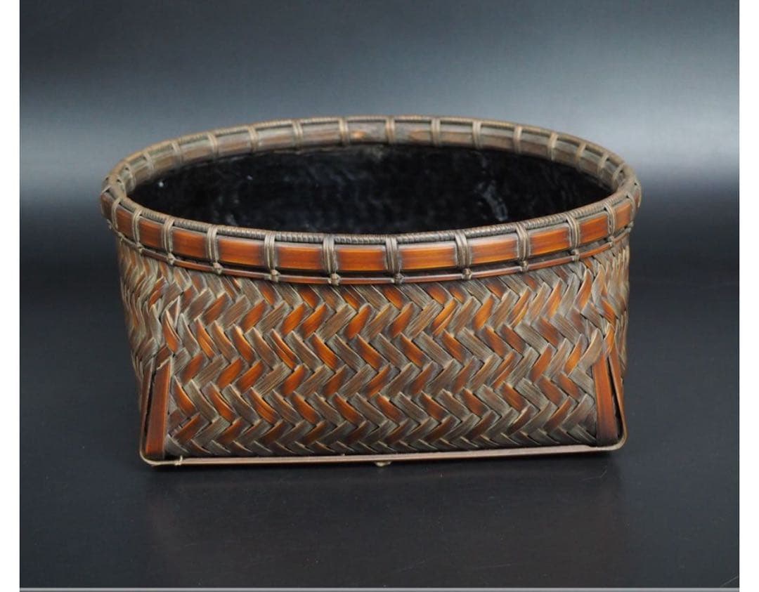 送料無料 篭師 石峰作 網代炭籠炭斗炭入 煎茶道具 木箱共箱 未使用