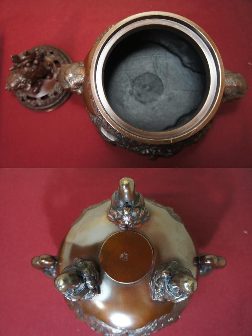 専用★美品 高岡銅器 瑞峰作 新特大 花鳥 高級銅製香炉工芸作家造 送料込み