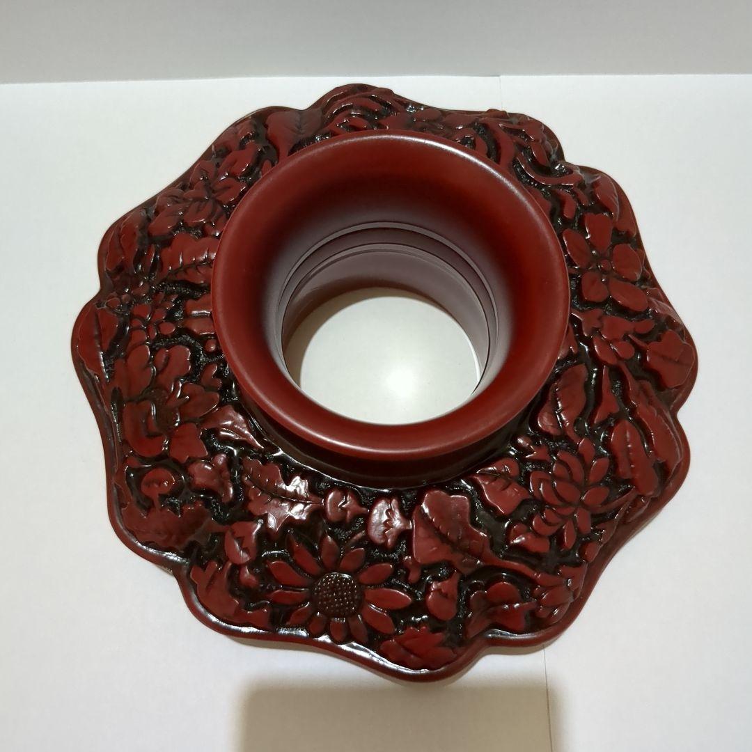 天目台 茶道 お茶の稽古 天目茶碗用 茶椀 えんじ色 彫り物