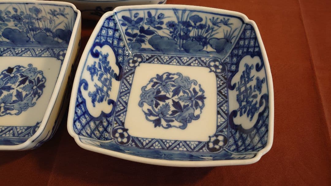 古伊万里　伊万里　染付　角鉢　江戸期　蔵出し　４客