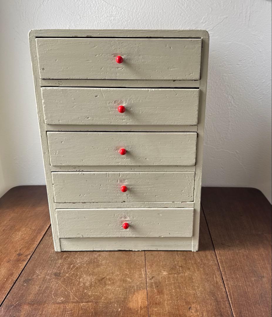 古道具 5杯の小引き出し 小物入れ 昭和レトロ 木製ドロワー アンティーク