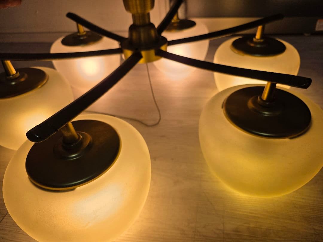 フロストガラス6灯シーリングライト照明 昭和レトロ ガラス