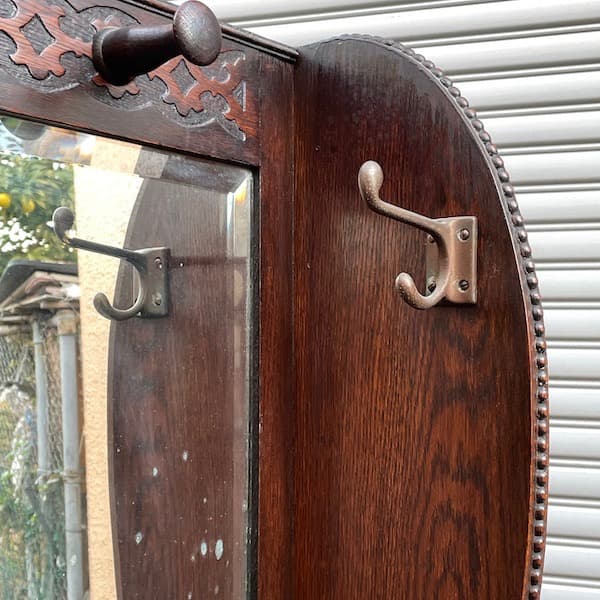 イギリスアンティーク ホールスタンド ベンチ・ミラー付き 玄関用ハンガー