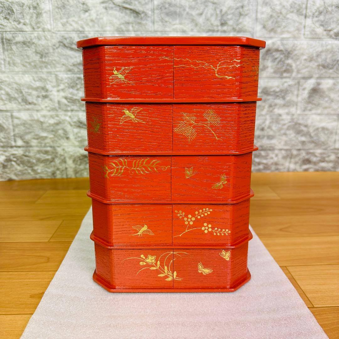 茶道具 菓子器】縁高重 漆塗り 花鳥 中村湖彩作 5客 - yellows.co.jp 日本