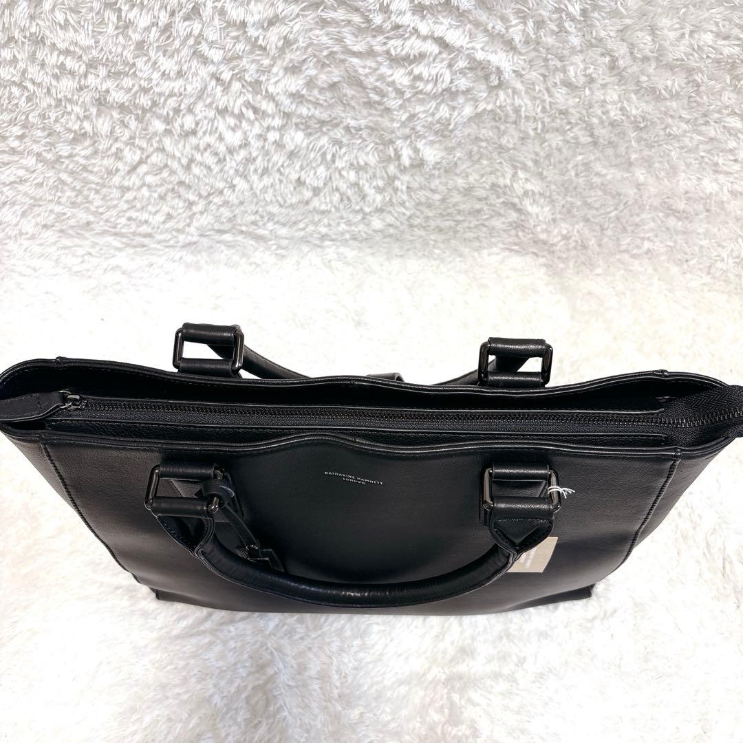 【新品】キャサリンハムネットロンドン トートバッグ 自立 A4 大容量 黒 牛革