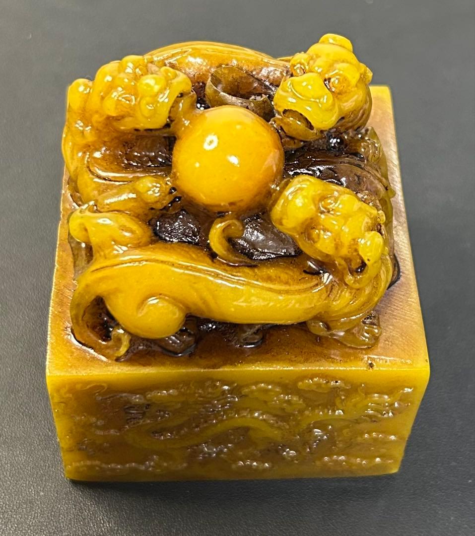 龍彫刻神獣印印章皇帝、権力、旧家蔵出し、骨董品、縁起物、風水