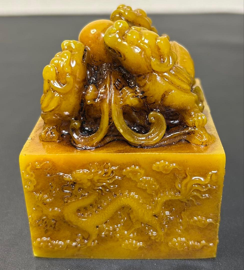龍彫刻神獣印印章皇帝、権力、旧家蔵出し、骨董品、縁起物、風水