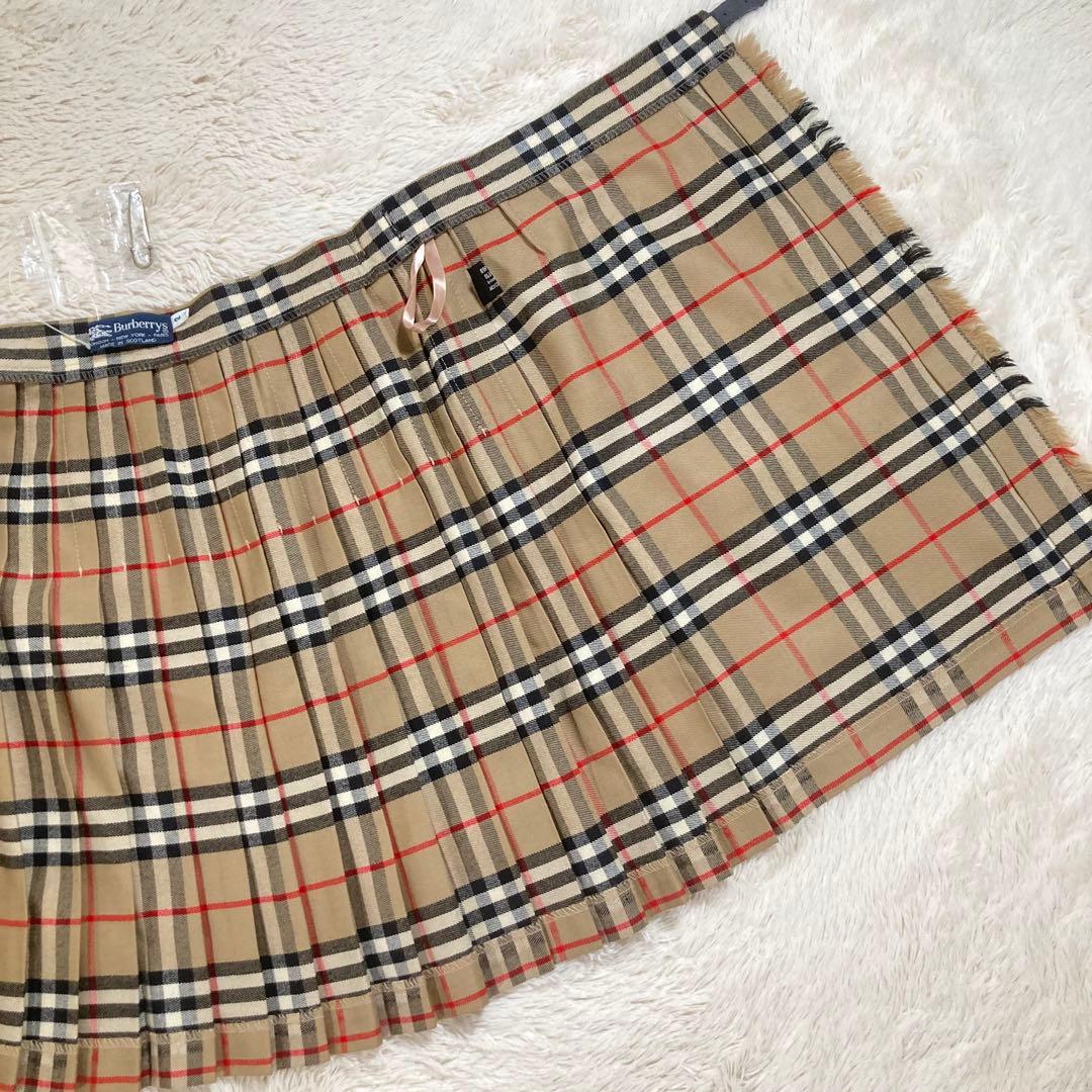美品 バーバリーズ プリーツ 巻きスカート 2WAYノバチェック スコットランド