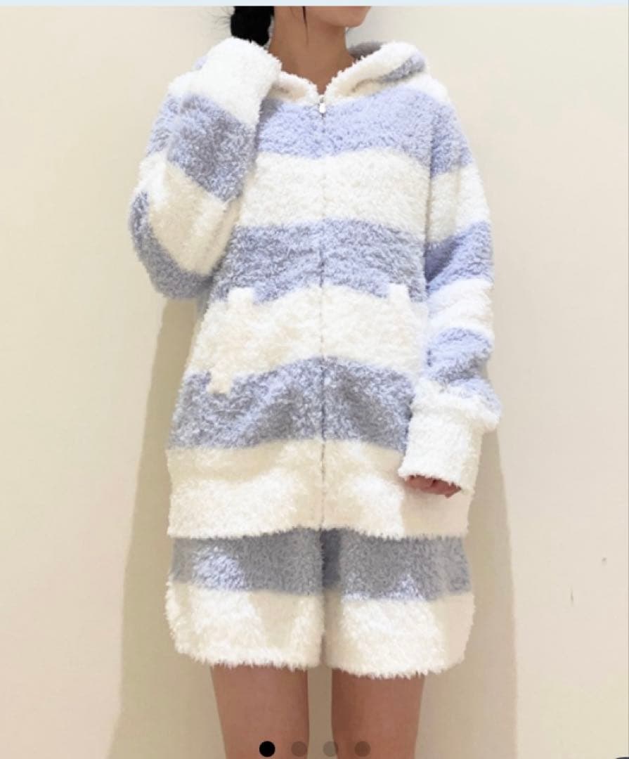 【新品タグ付】ジェラートピケ2ボーダーパーカ＆ショートパンツSET ヘアバンド付