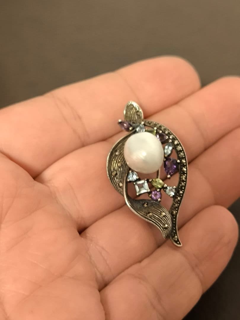 碌山 ROKUZAN ロクザン シルバー 925 天然石 パール ブローチ