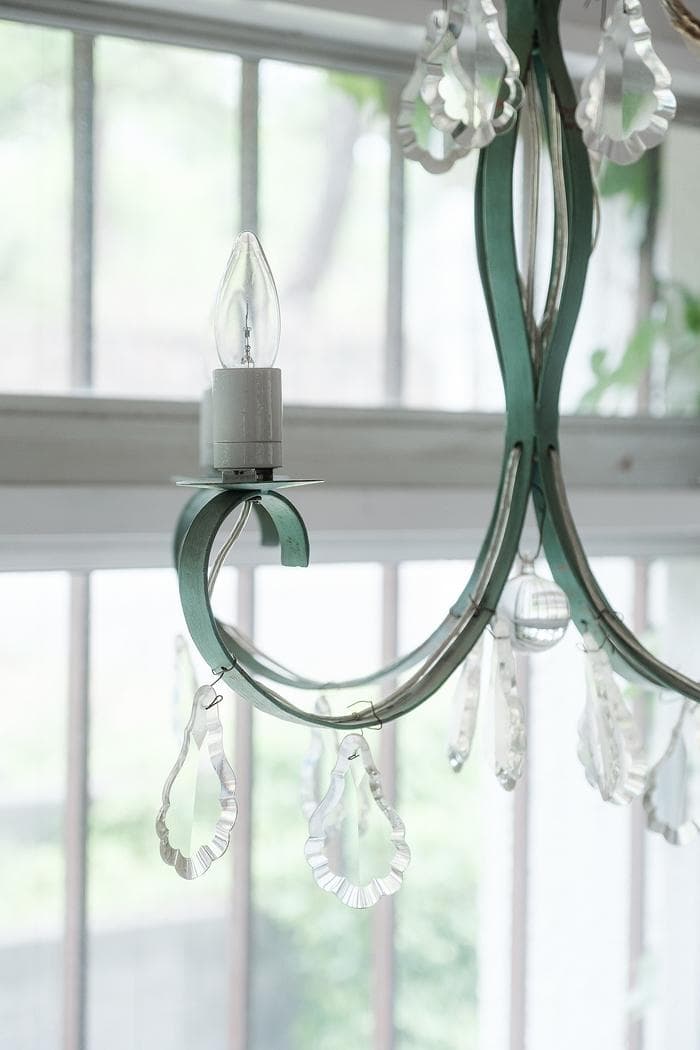 人気 ミントグリーンのアンティークシャンデリア