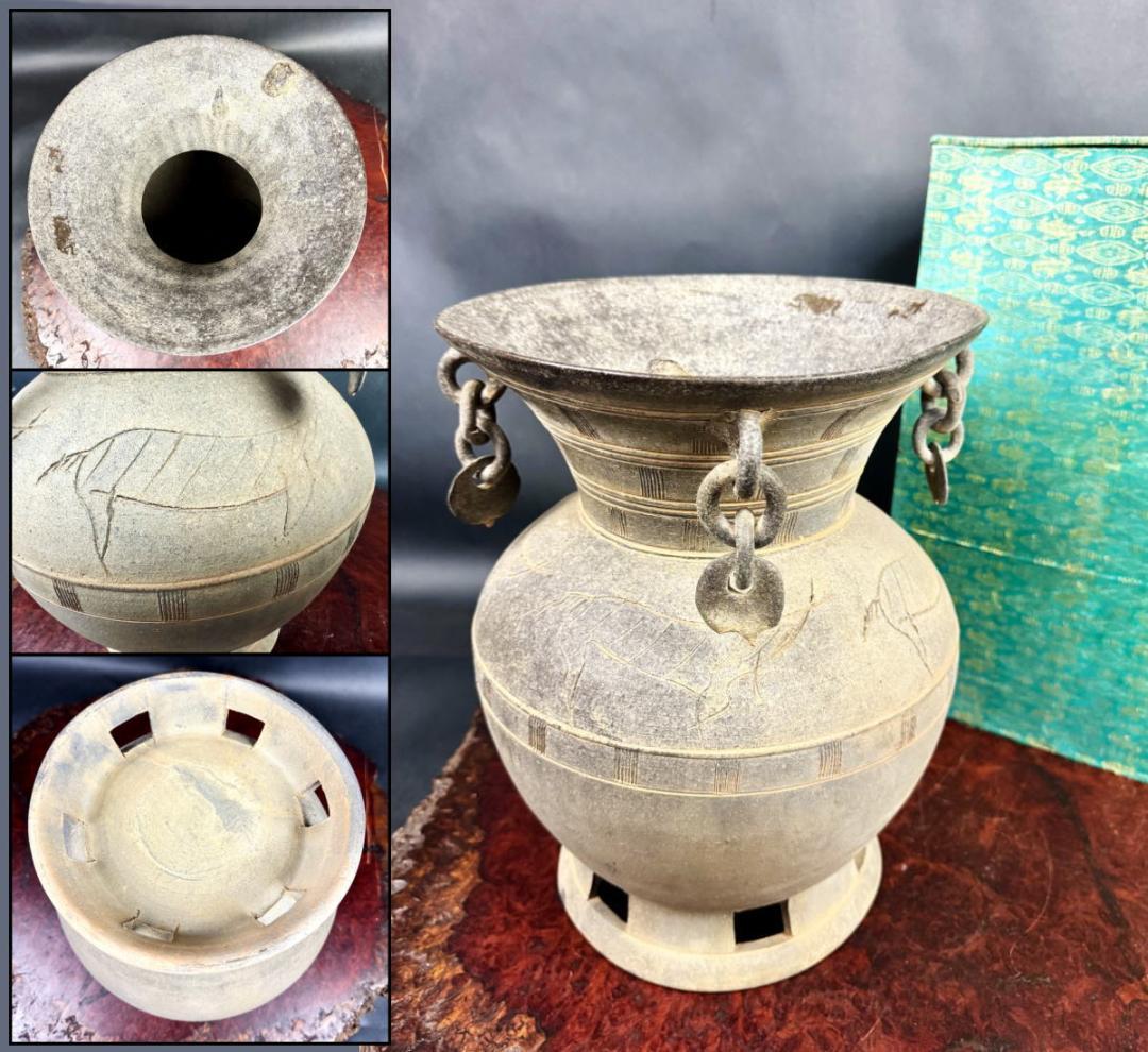 和骨董 重厚な1.5L南部あられ鉄瓶 鉄器 古物 骨董 茶道具 茶釜 菊/蓮