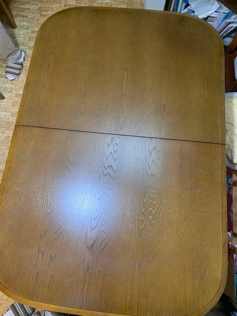 ダークブラウン 楕円形ダイニングテーブル　伸縮可能