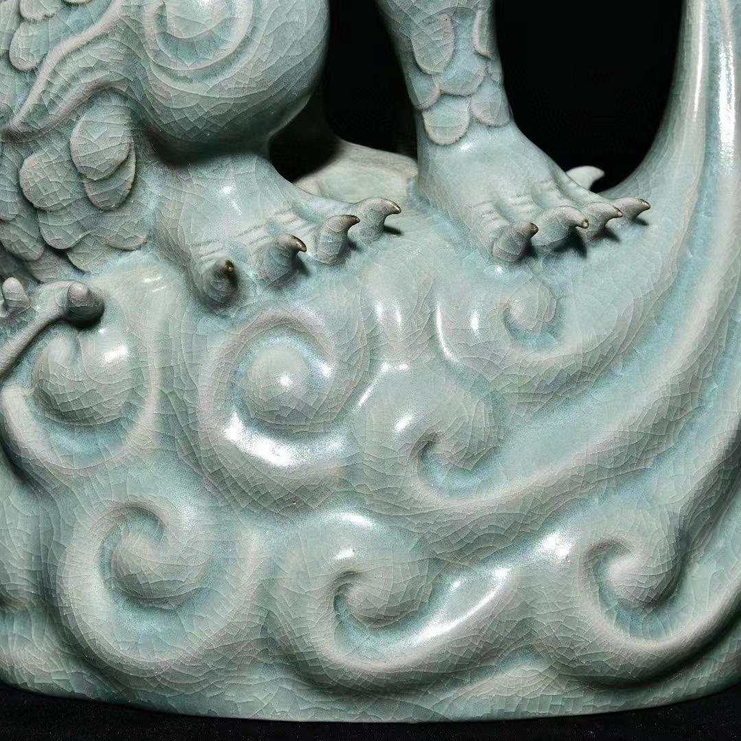 中国古美術・旧蔵の陶磁器、招福の瑞獣・19x30・案頭・置物・文房具・風水