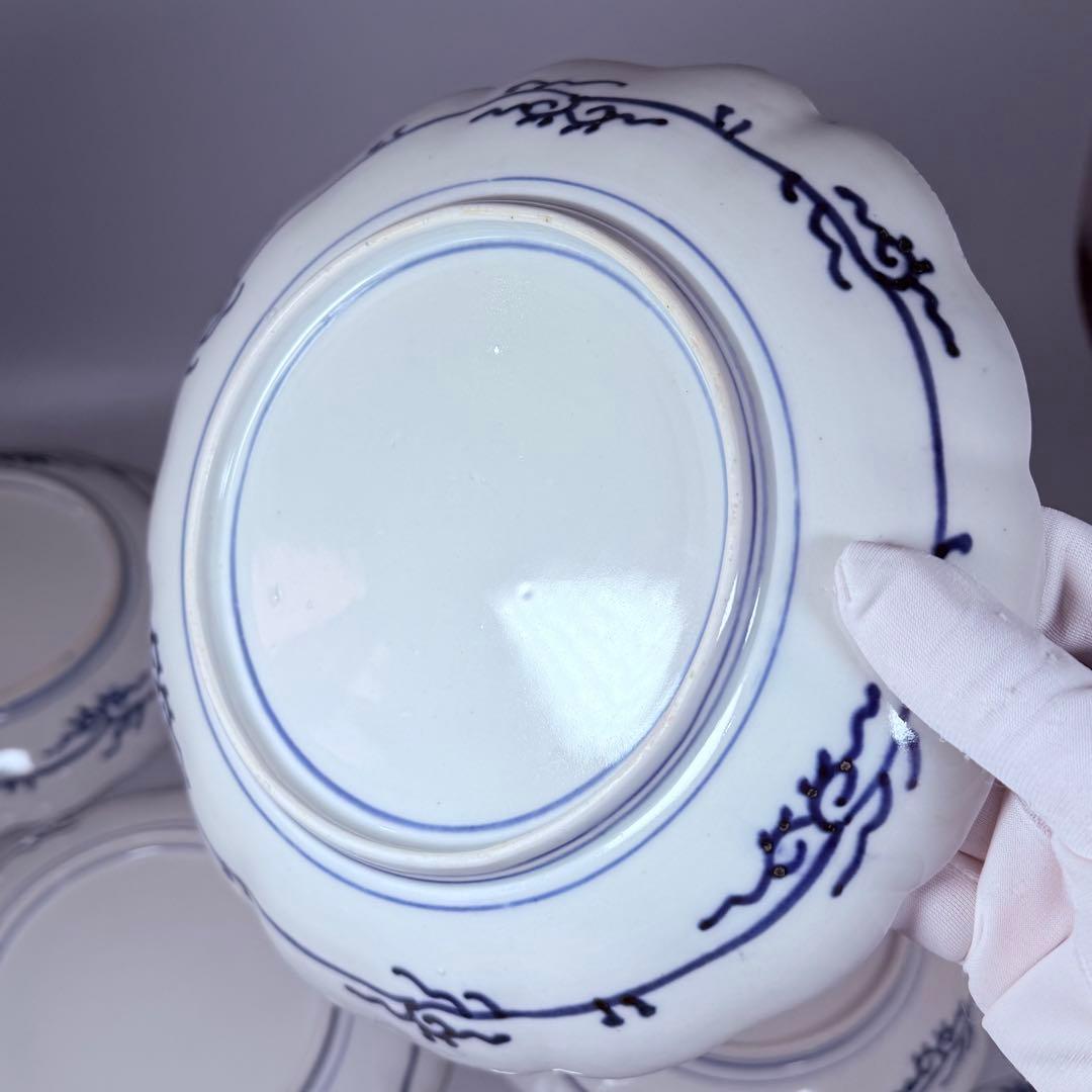 古伊万里 色絵三方柘榴鳥文様七寸皿 8枚 直径21.8㎝ 料理屋 古器を