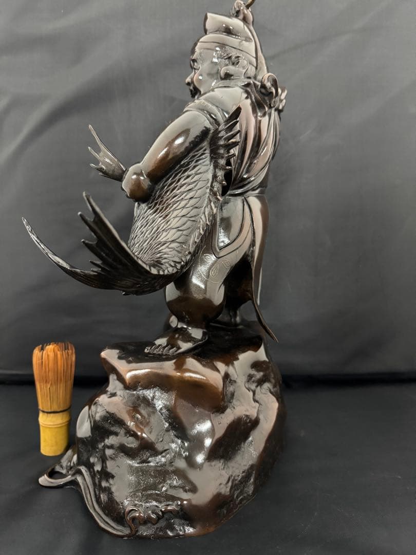 特大 恵比寿 七福神 銅 彫刻 置物 風水 開運 金運 インテリア