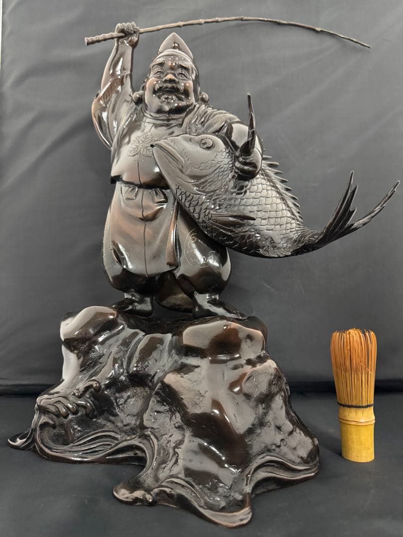 特大 恵比寿 七福神 銅 彫刻 置物 風水 開運 金運 インテリア