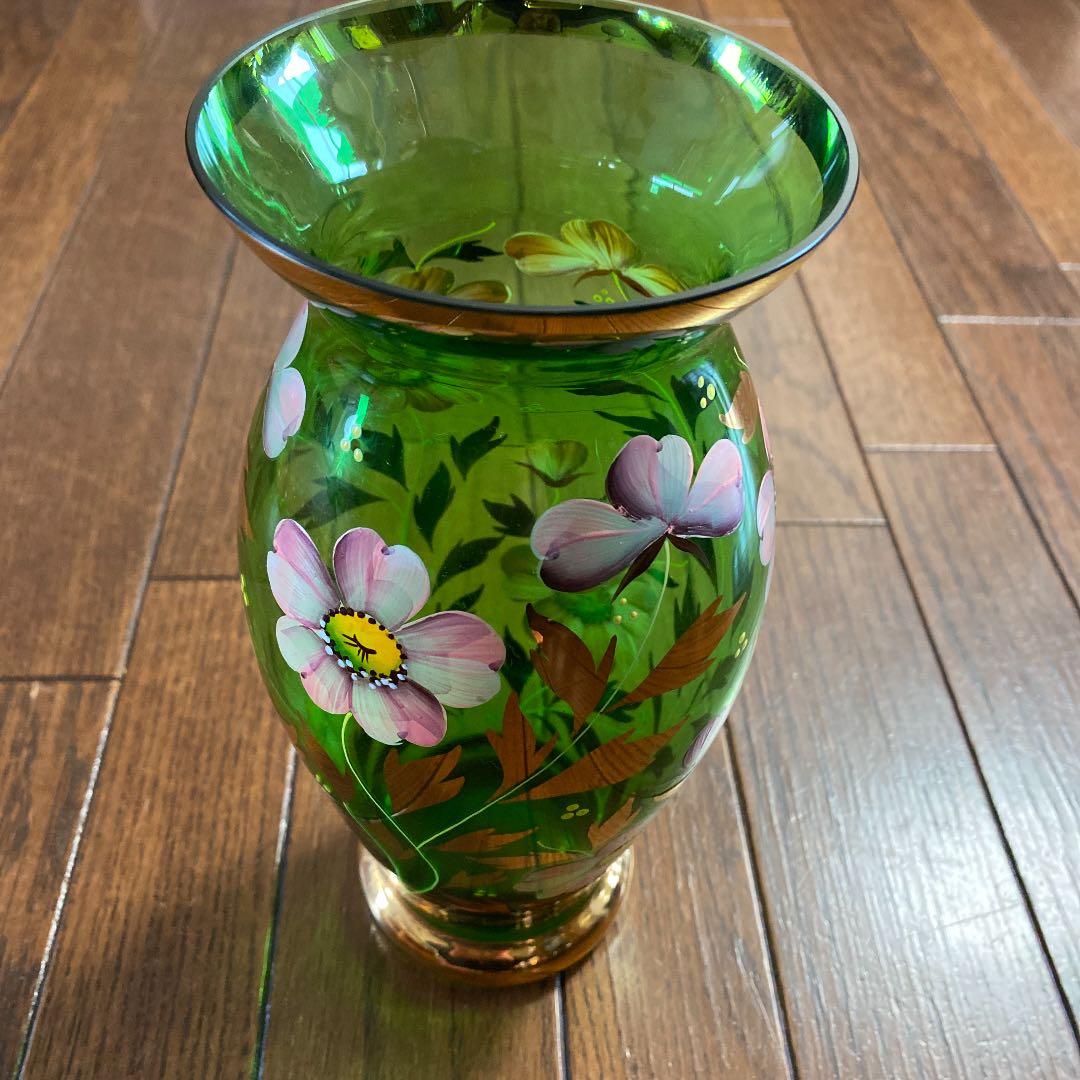 ボヘミアガラス花瓶21cm アンティーク品29049 Amazon.co.jp: 花瓶