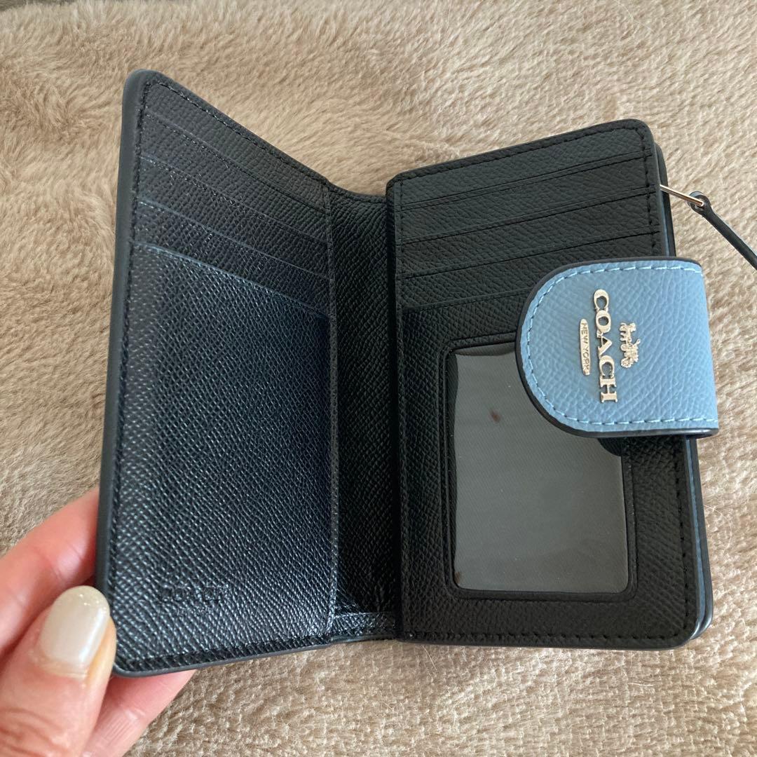 【美品】COACH コーチ 二つ折り財布 ライトブルー コンパクト