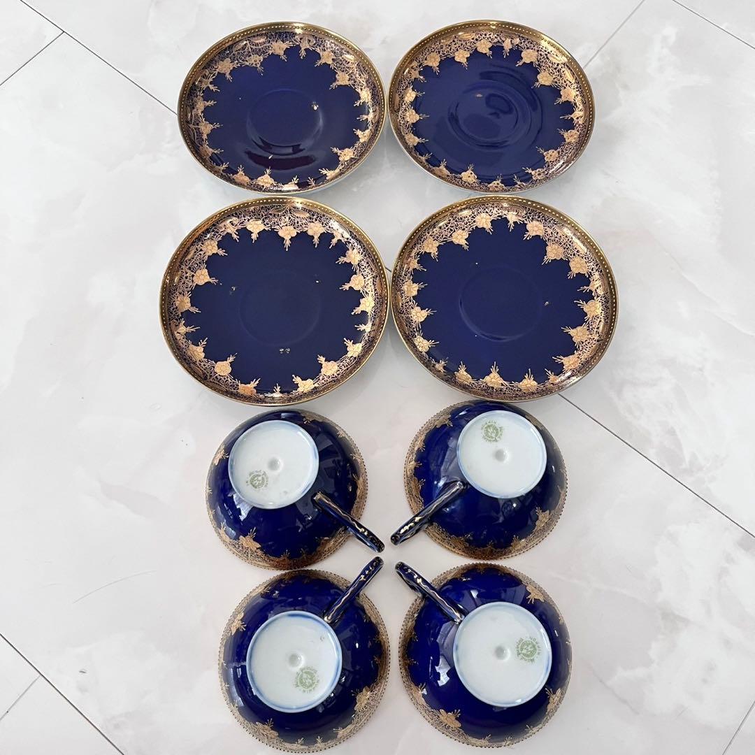 オールドノリタケ 金盛藍線帯華装飾紋 メイプルリーフ印 ペディスタル